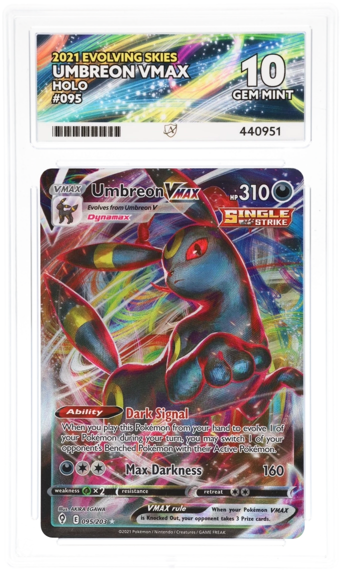 pokemon tcg evolving skies 095 203 umbreon vmax card ACE 10 - - 095/203 - proof acrylic case and (4) Fake Your Own Color:Royal Blue Pokemon TCG card listing